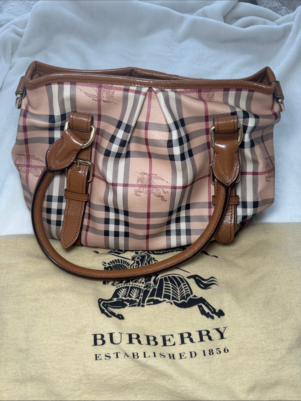 Burberry Haymark Vintage Check Leather-Trim Shoulder Bag with Long Straps